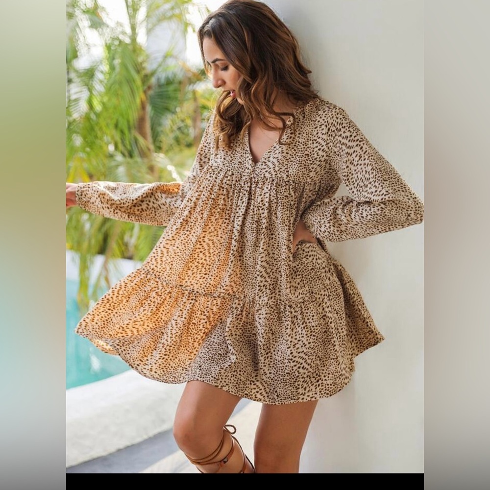 SHEIN Tan Leopard Print Midi Dress Size M New Condition